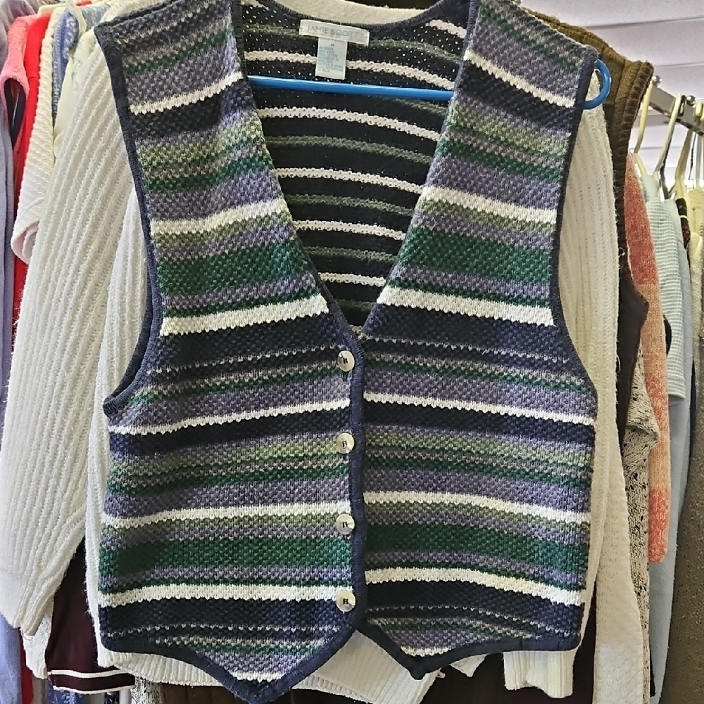Striped Knit Button-Up Vest